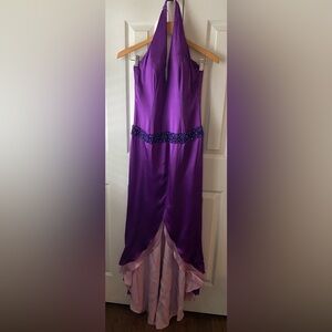 VINTAGE Jovani Purple 100% Silk Prom Formal Halter Dress with Train SZ 6